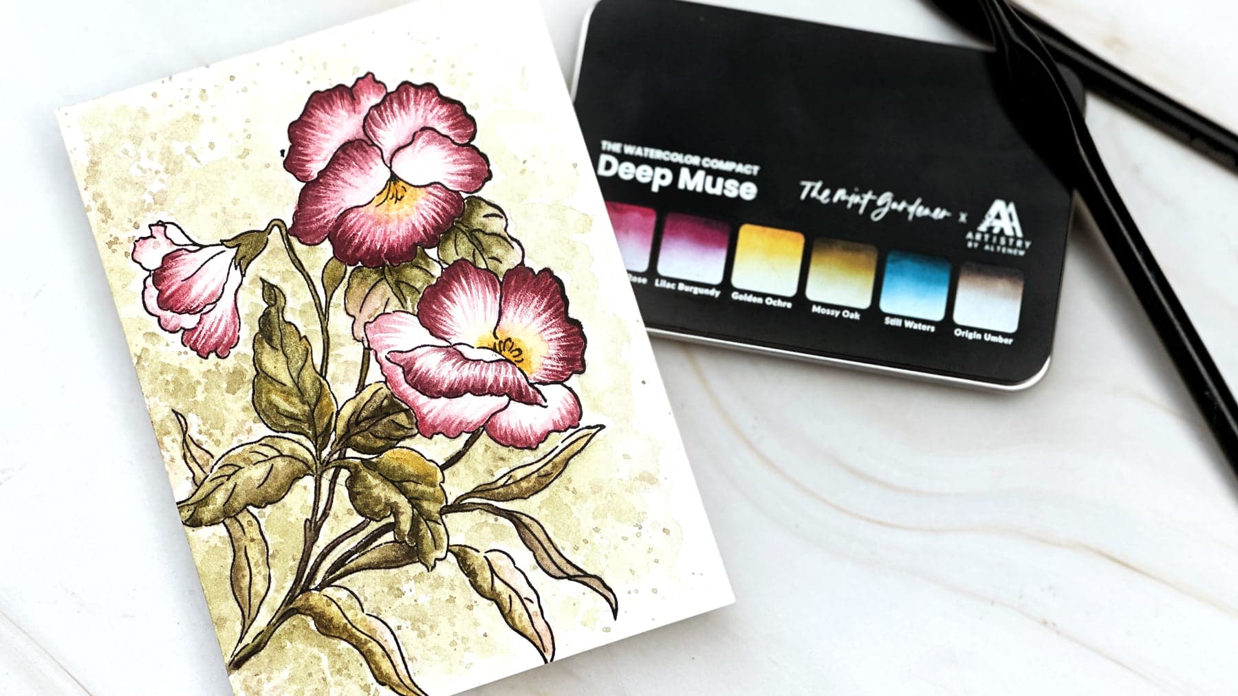 Deep Muse watercolor pansies with textured backgroun