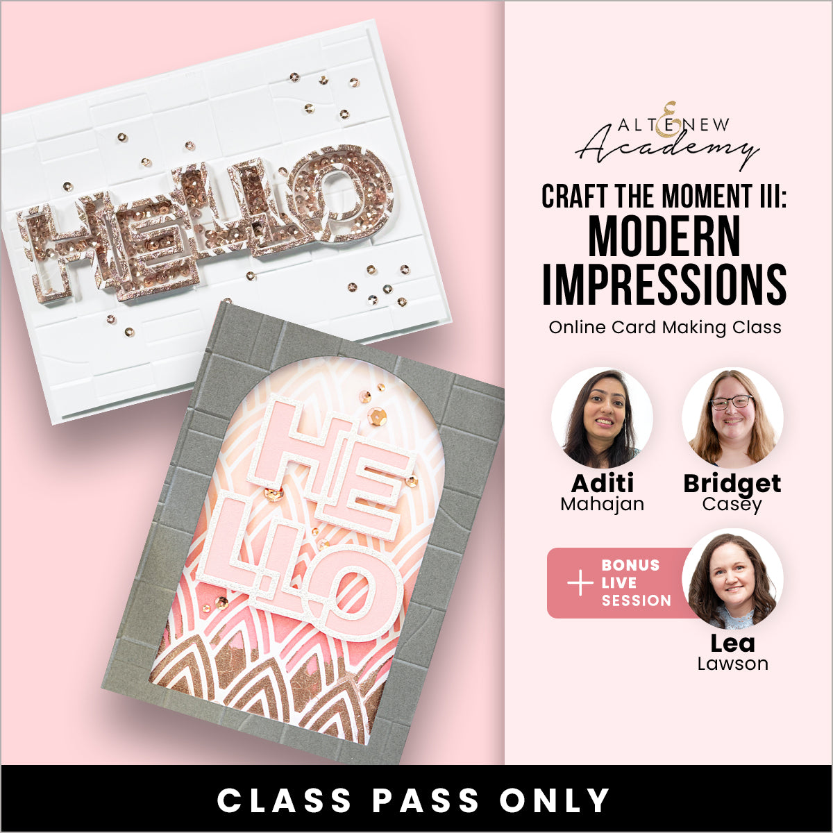 Altenew Craft the Moment III Modern Impressions workshop label with colorful design and branding elements.