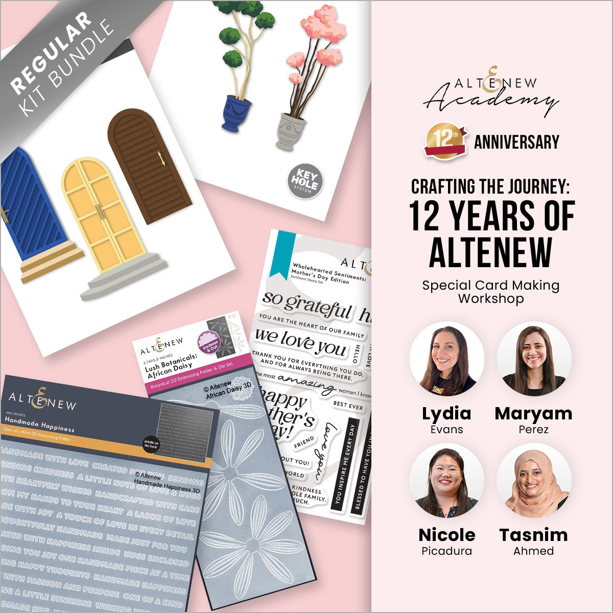 Altenew Crafting the Journey 12 Years special workshop label with colorful design and workshop details.