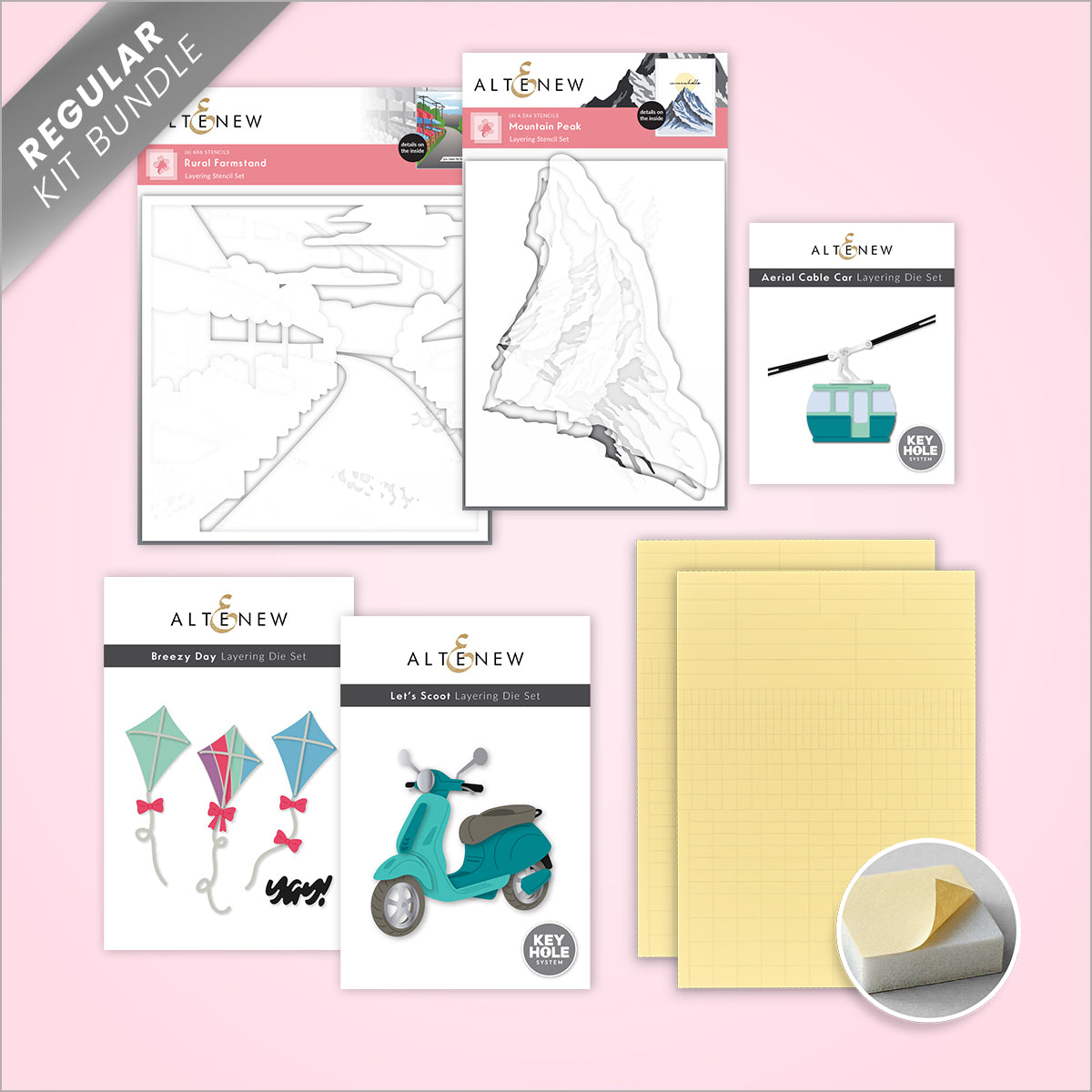 Altenew Sunshine in Motion kinetic cards workshop kit with vibrant, shining card designs and colorful crafting elements.