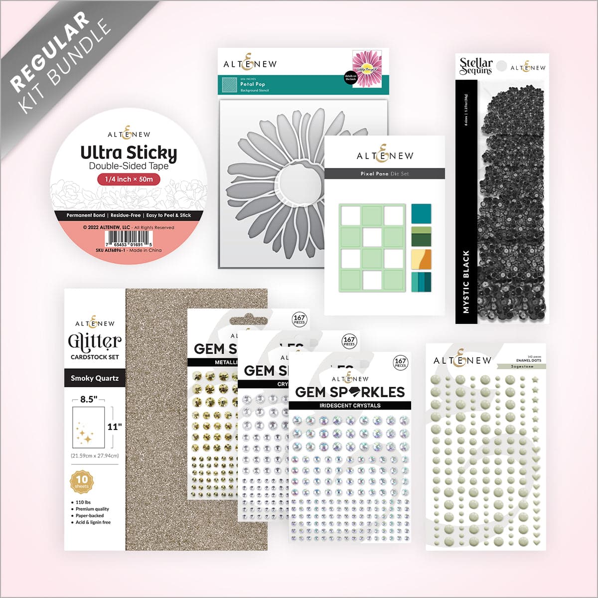 Altenew Bling It Up! workshop class image showing crafting materials and supplies for creating sparkling paper projects.
