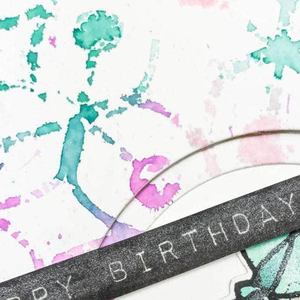 Online cardmaking class by Altenew demonstrating stencil techniques for celebratory greeting cards.