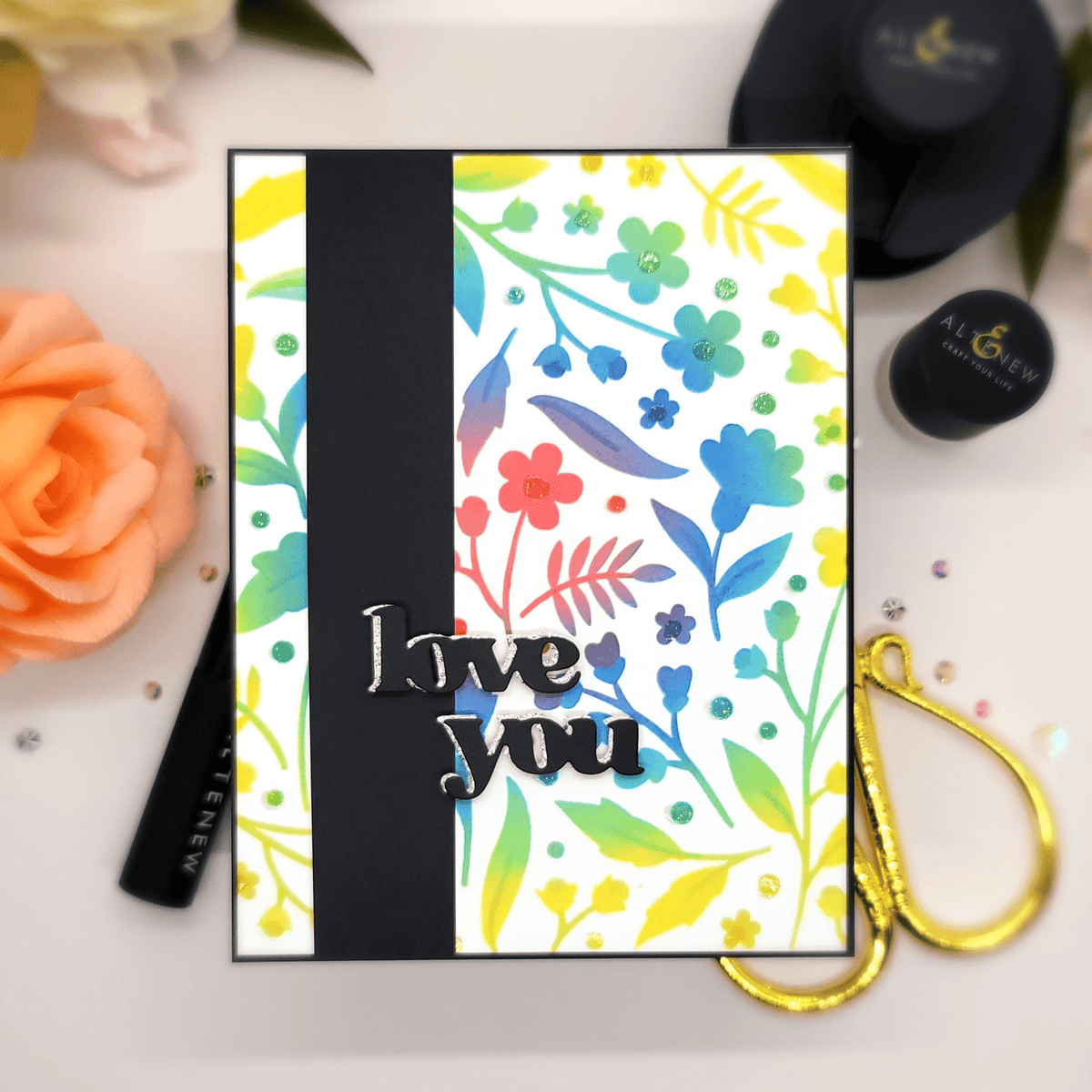 Altenew Crafting 101 Layering Stencils on demand class, featuring colorful stencil designs for crafting and DIY projects.