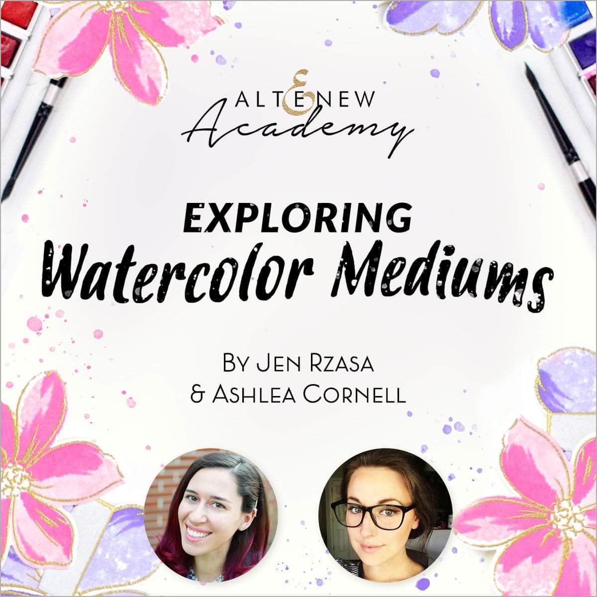 Online on-demand Altenew cardmaking class showcasing watercolor mediums with students creating vibrant handmade cards.