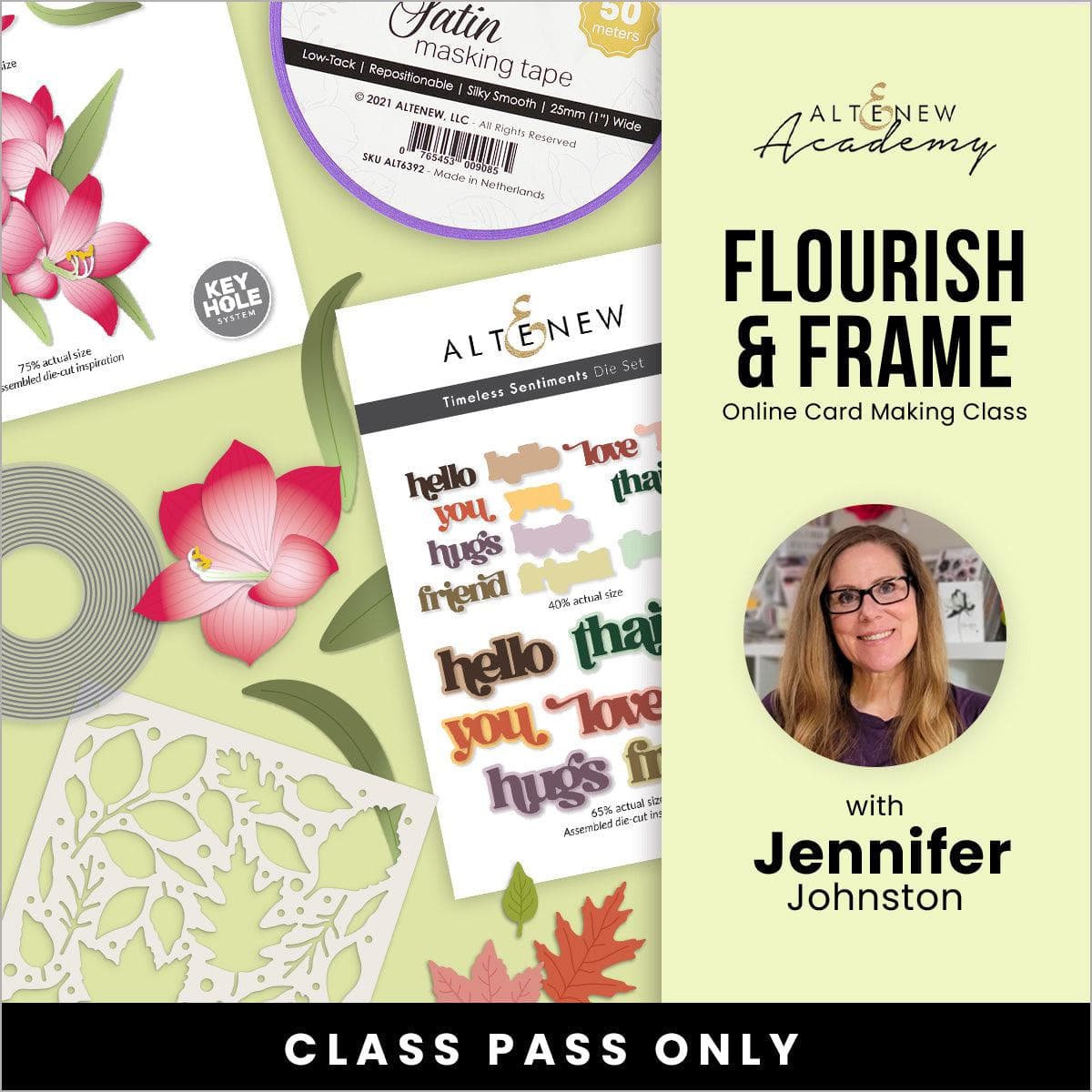 Altenew Flourish & Frame simple die-cut floral design from the on-demand craft class, showcasing elegant floral die cuts.