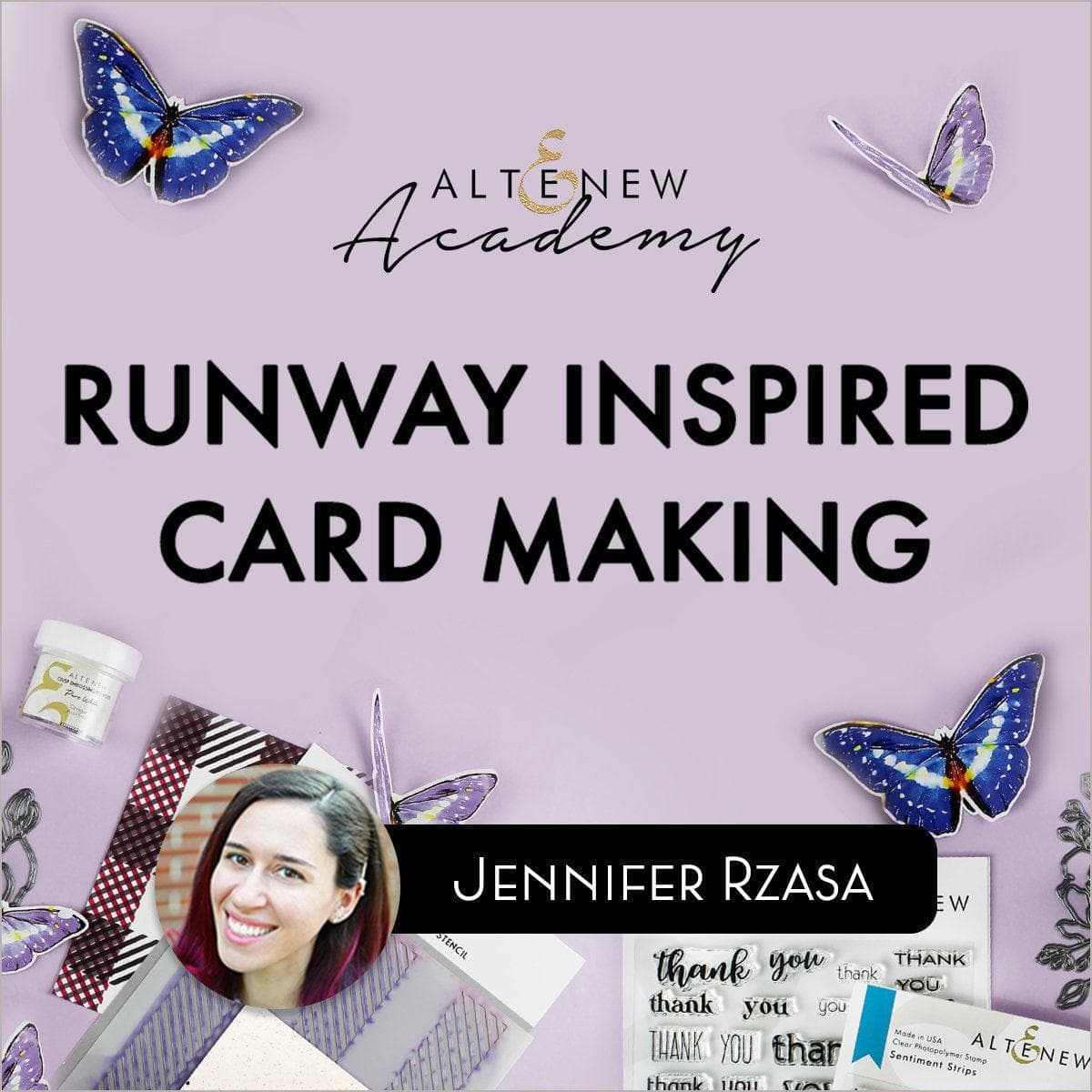 On-demand Altenew card making class featuring runway-inspired designs, with participants creating colorful handmade greeting cards.