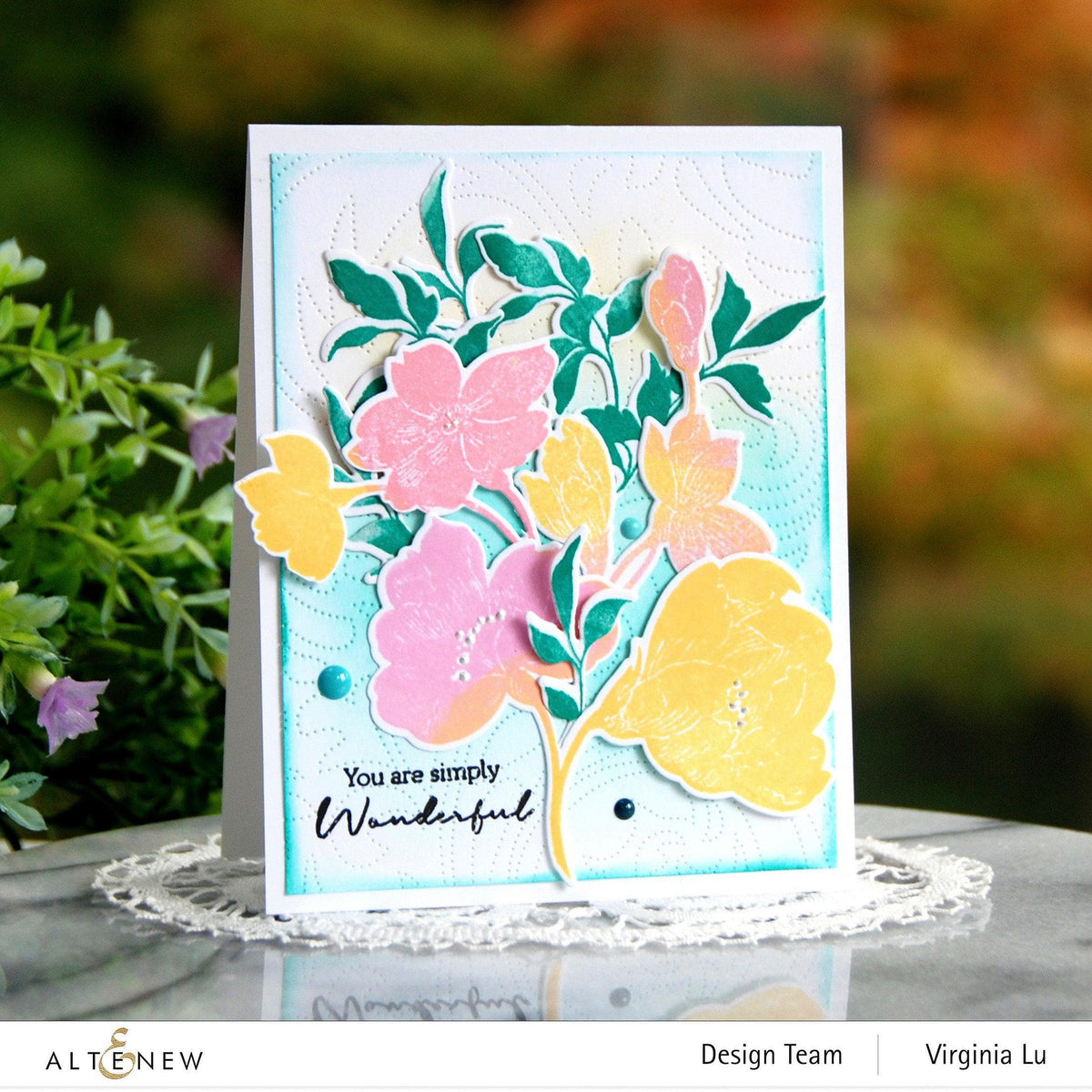 On-demand Altenew class showing faux watercoloring with stamps for cardmaking, featuring colorful stamped and watercolored designs