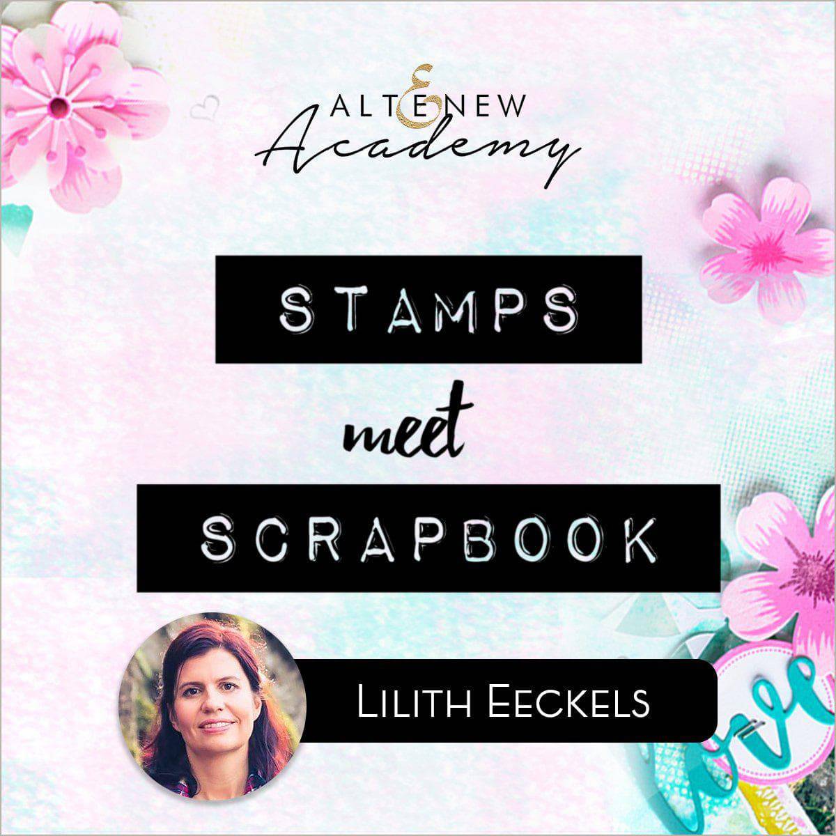 Altenew Stamps Meet Scrapbook Online Cardmaking Class on demand, featuring various stamping and scrapbooking tools and materials.