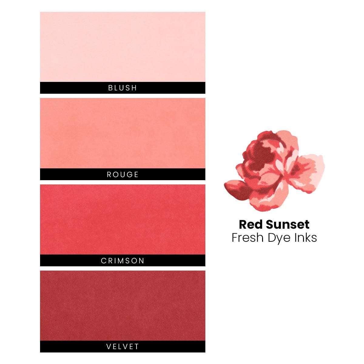 Altenew Ink Bundle Red Sunset Fresh Dye Inks (Blush, Rouge, Crimson, Velvet)