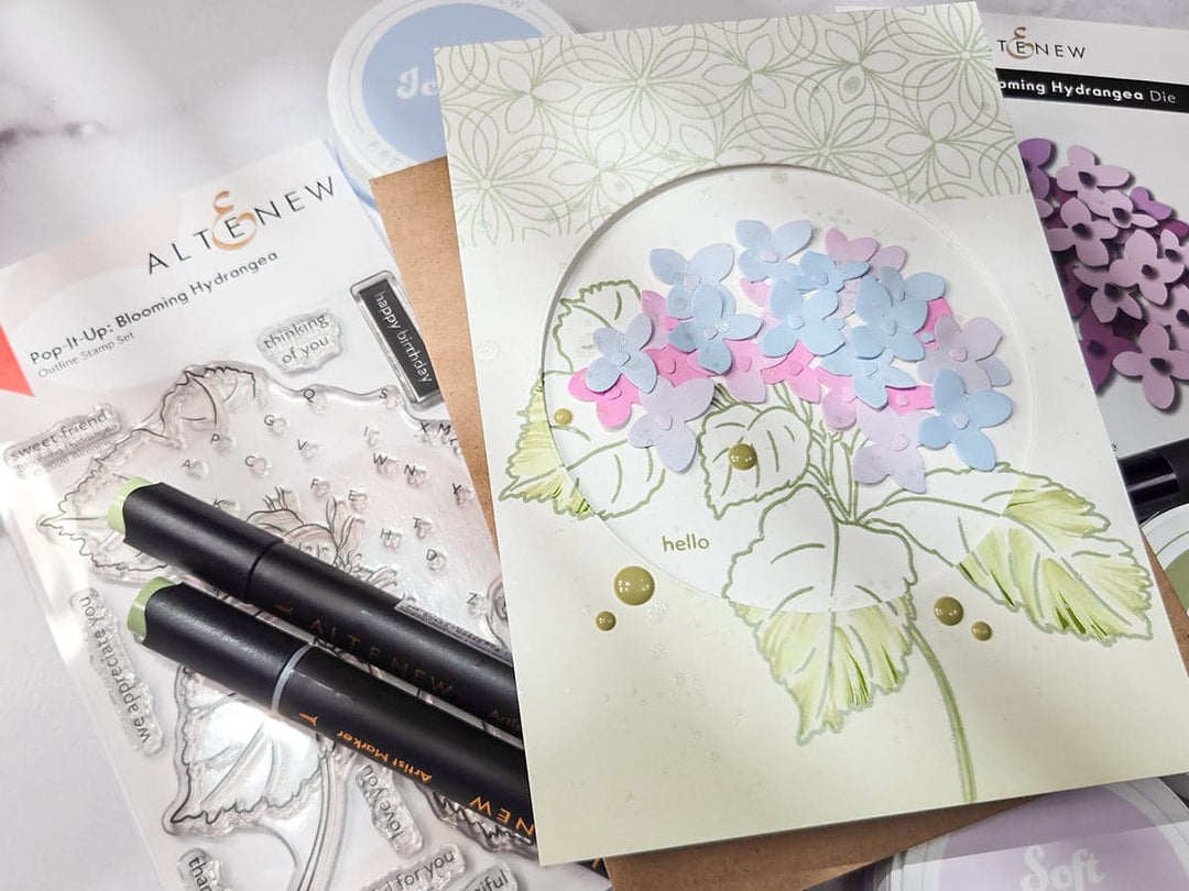hydrangea flower card window with Altenew