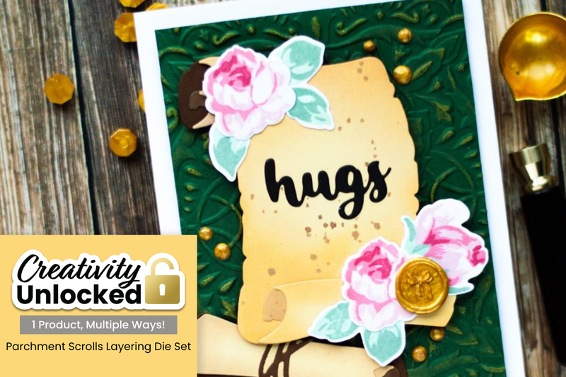 Vintage-Inspired Card with Parchment Scrolls and Roses