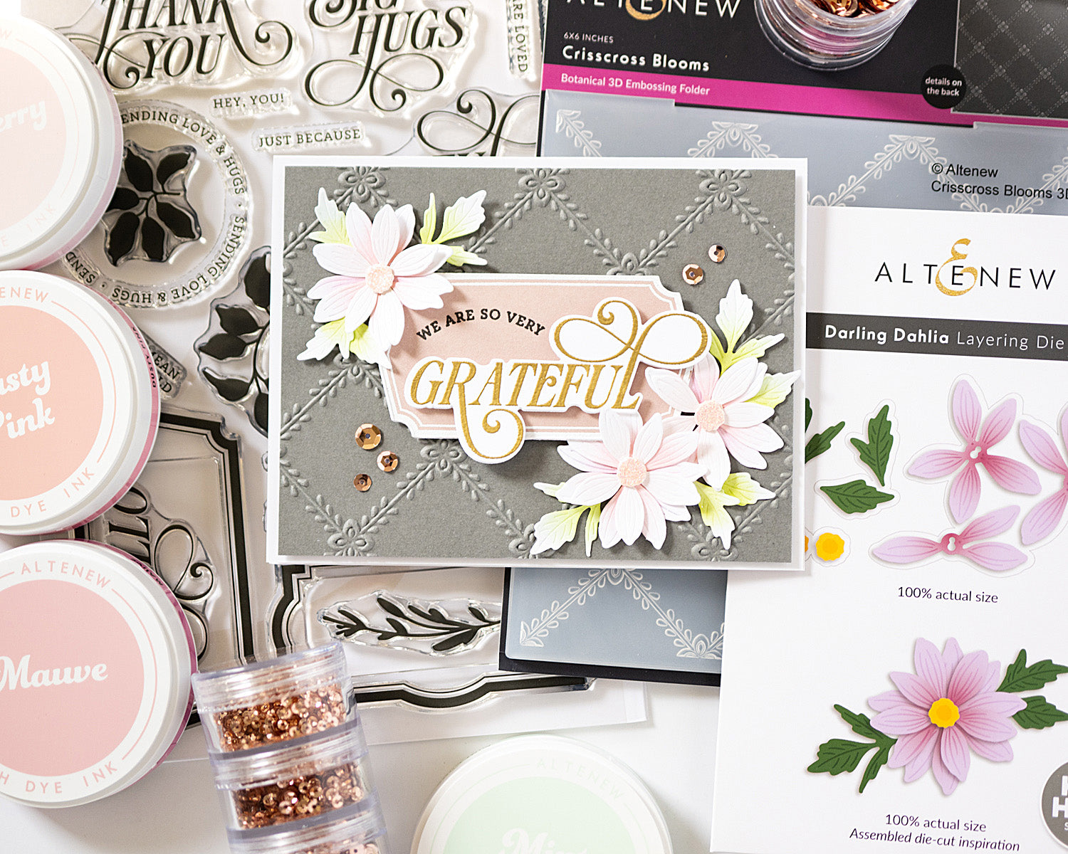 Handmade card with 3D embossing folder and ink blended die set