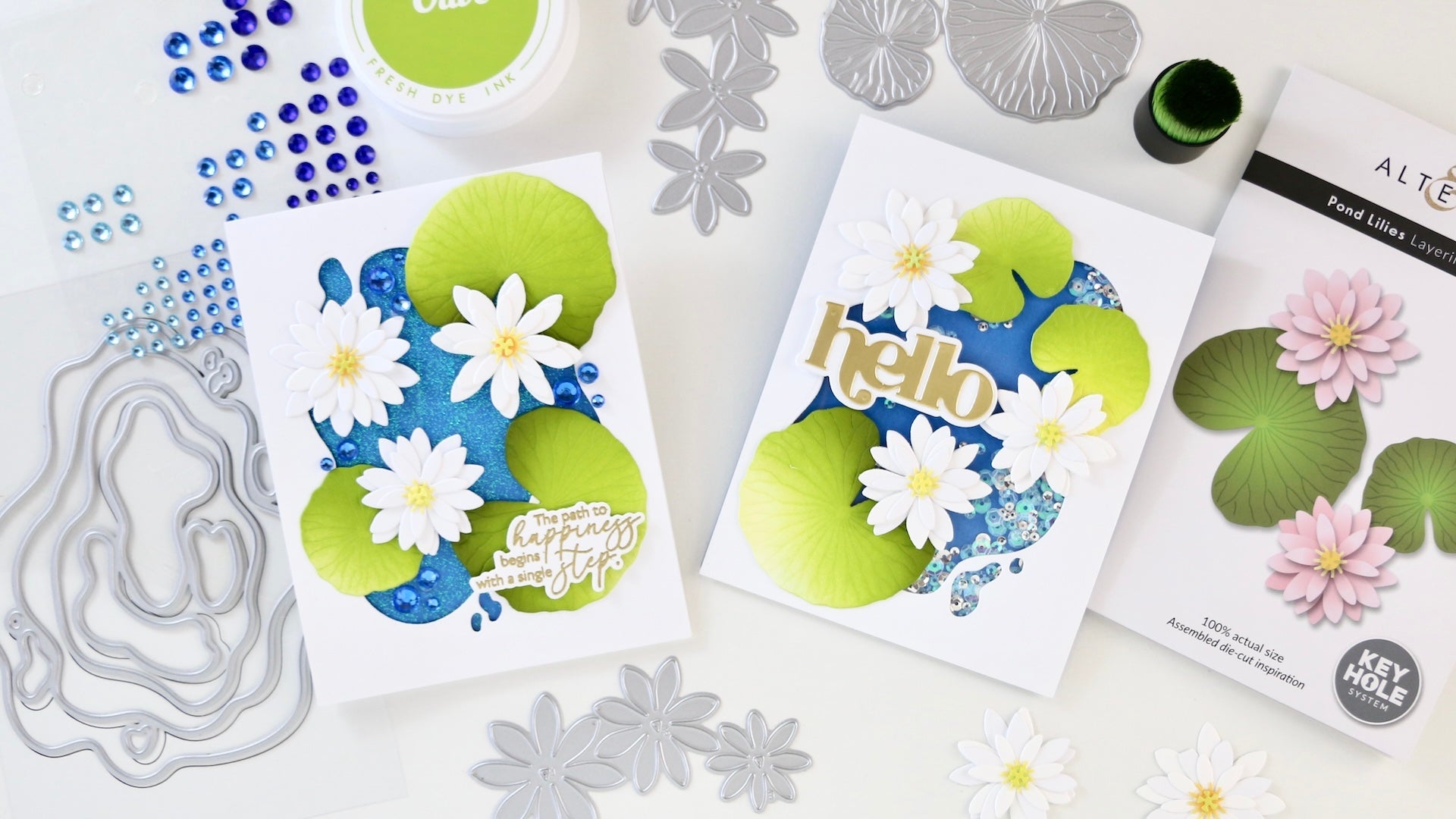 The photo shows the two finished cards 