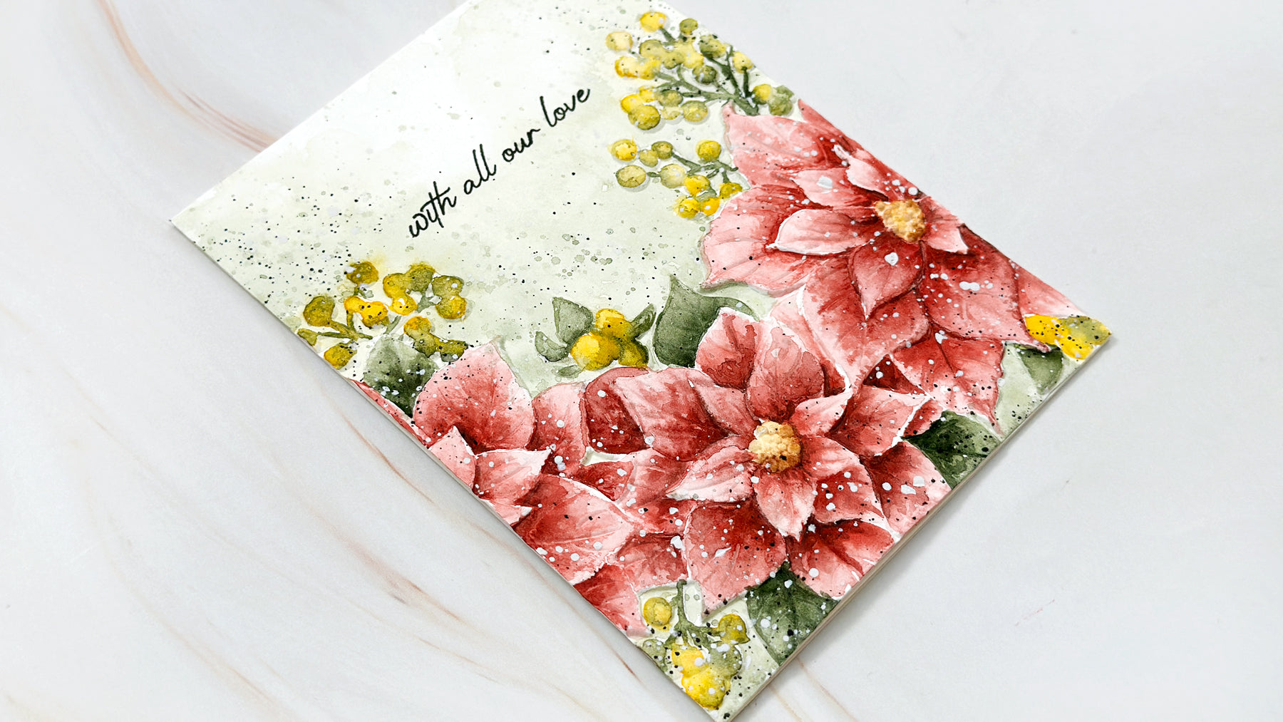 Easy watercolor poinsettia card using a 3D embossing folder
