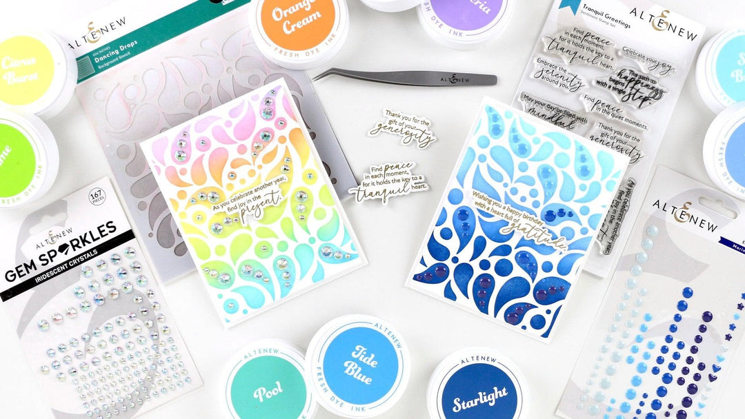 The featured photo shows the two cards, with all their embellishments, as well as some of the products used to make them. 