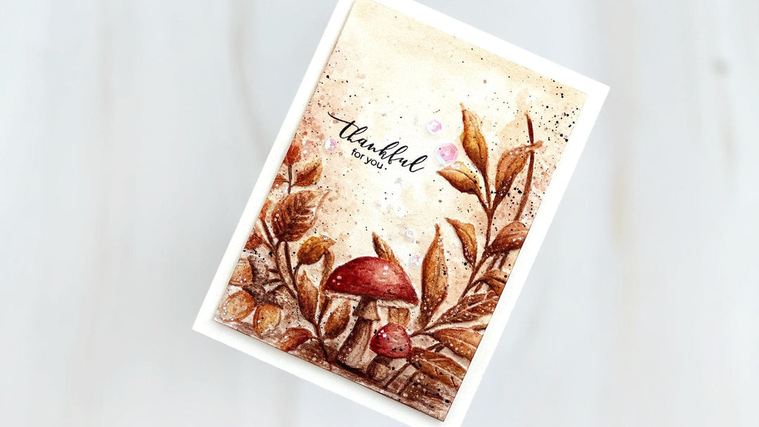 Woodland Path embossed panel painted with Altenew Watercolor Tubes in Burnt Sienna, Mars Red, and Van Dyck Brown.