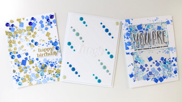 the photo shows the three cards made for this blog post 