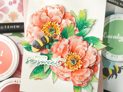 Crafting Luxurious Die-Cuts: The Coral Peony & Bumblebee Card | Perfect Pairings with Jaycee