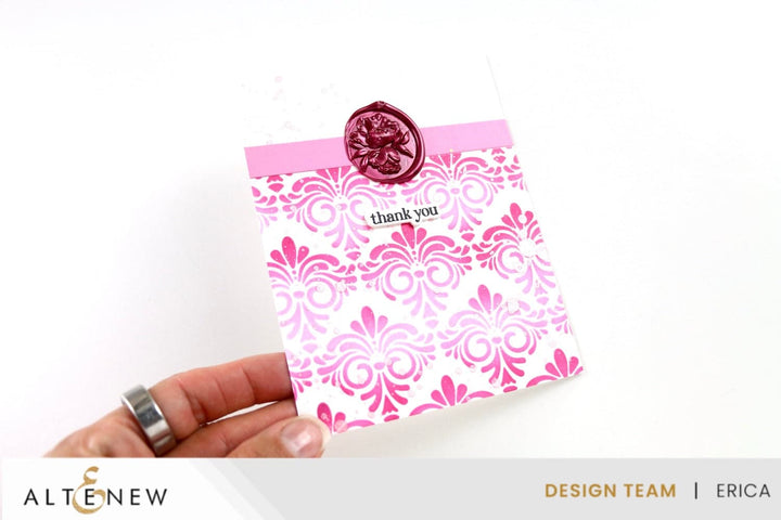 The photo shows one of the six pink cards featured in the blog post. 