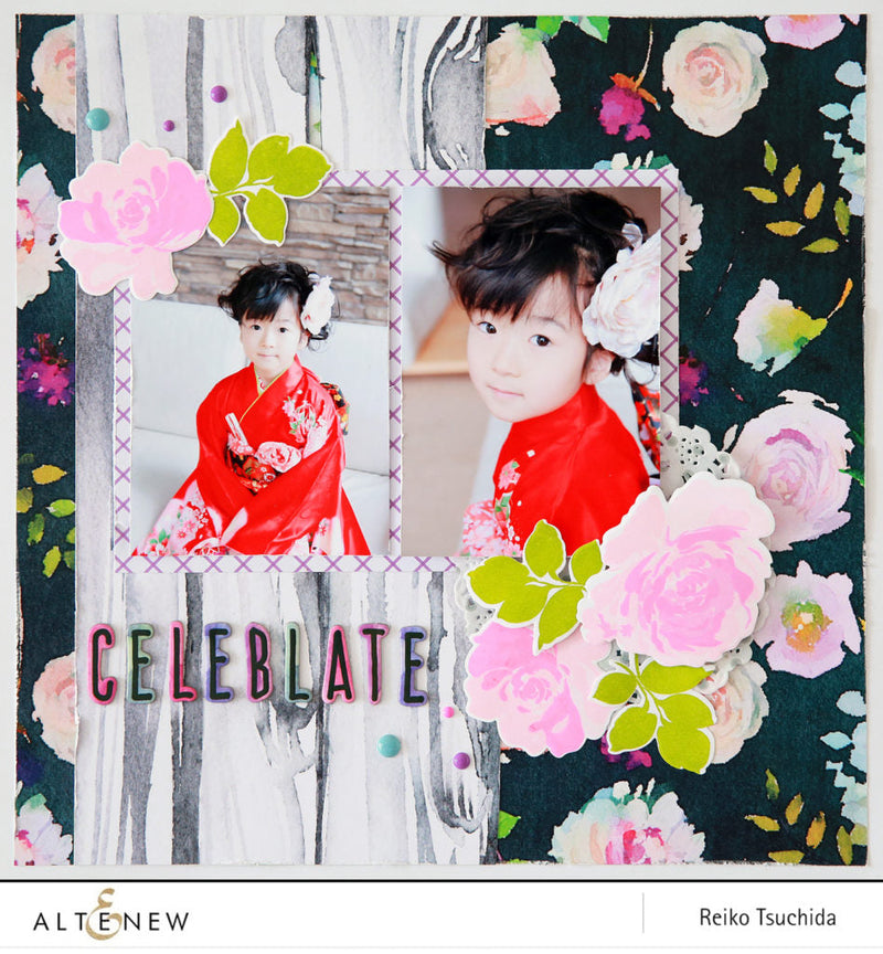 Scrapbook Layout with Floral Fantasy Stamp and Die