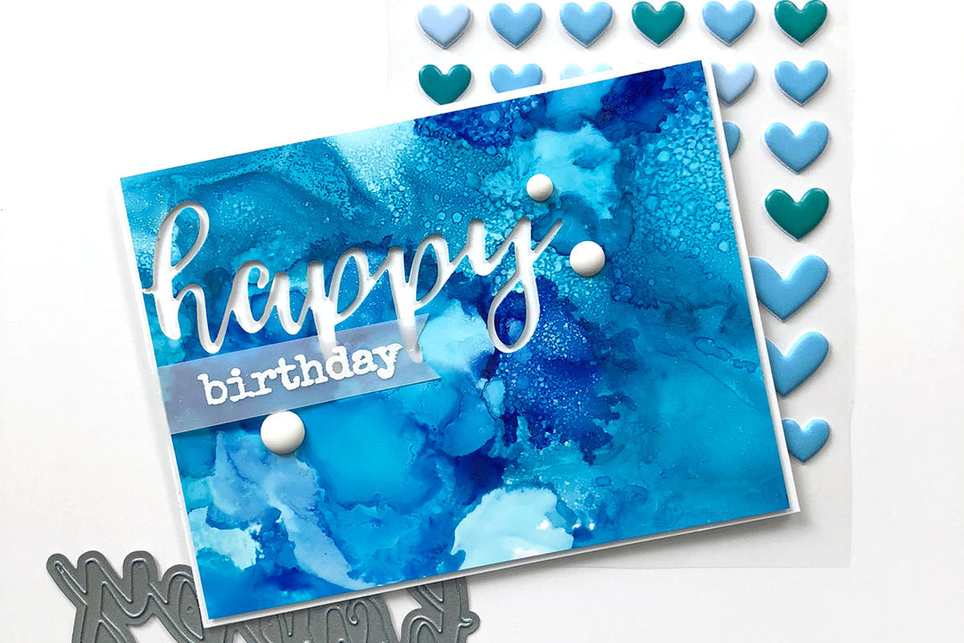 Birthday card with alcohol ink art