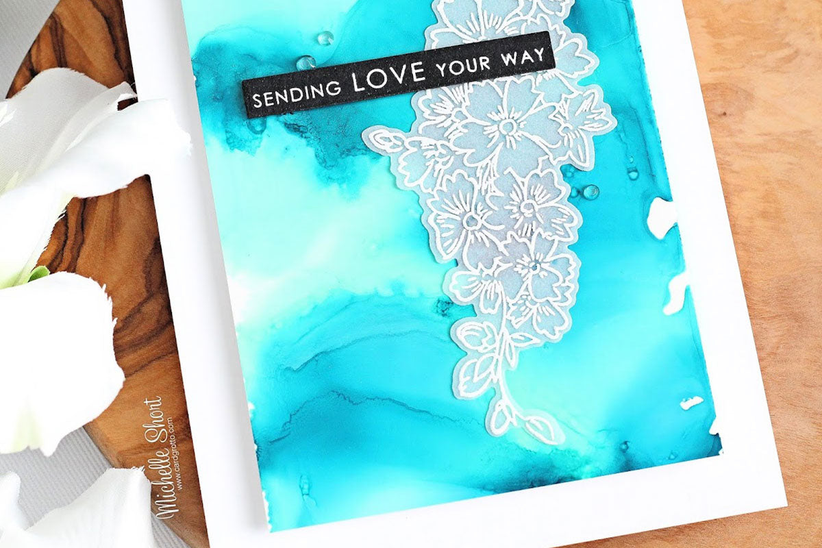 Handmade card with alcohol ink art background