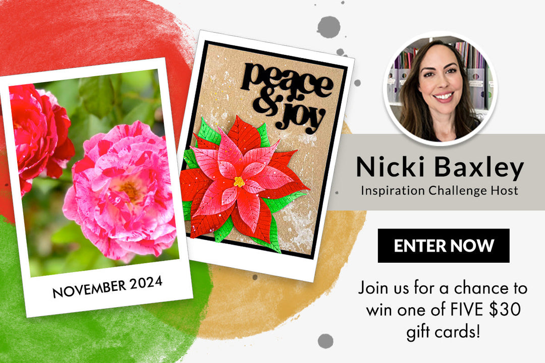 November 2024 Inspiration Challenge with Nicki Baxley | 2 Layered Poinsettia Holiday Cards