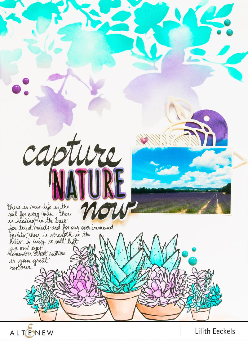 Video: Floral Drape Stencil and Succulents Stamp Layout