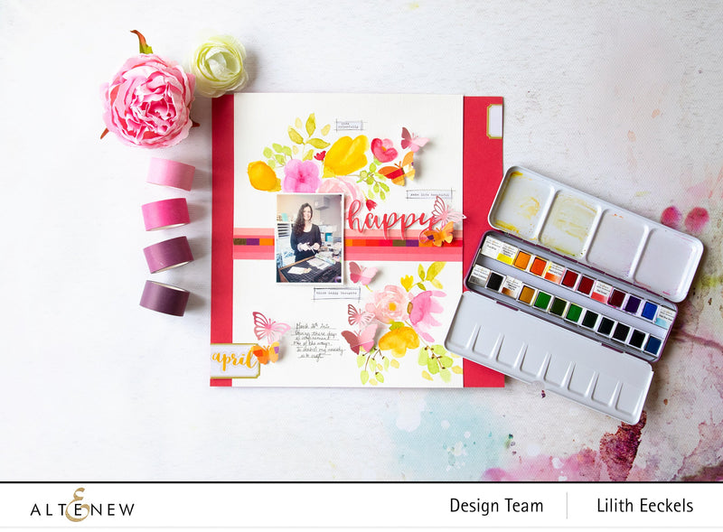Freehand Watercolor Florals on a Scrapbook Layout
