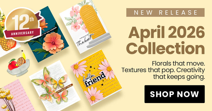 A digitally made banner promoting Altenew's April 2026 Release showing two handmade cards, the new watercolor compact and the Petal Shaper Tool.