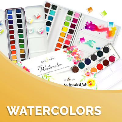 watercolor pan sets, watercolor brushes, watercolor book, watercolor brush markers