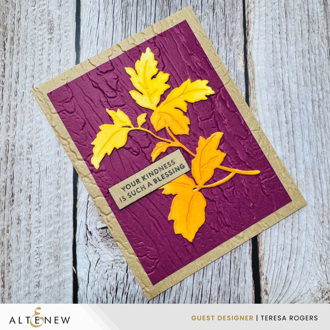 Weathered Bark 3D embossing folder by Altenew showing textured bark pattern for crafting and card making.