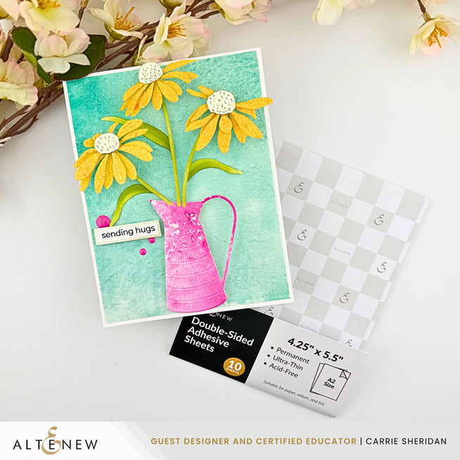 Altenew double-sided adhesive sheets, 4.25 x 5.5 inches, set of 10, showing clear adhesive surface and backing sheets.