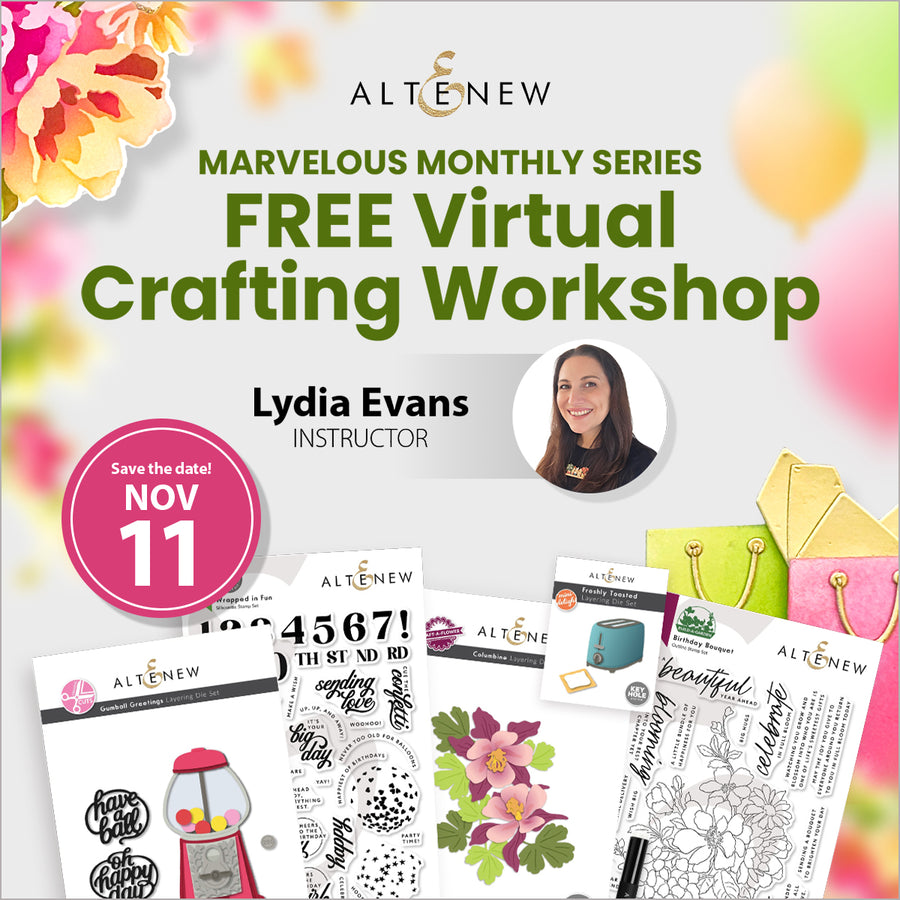 Altenew Inner Circle November 2026 virtual workshop label, featuring event details and branding on a digital graphic.