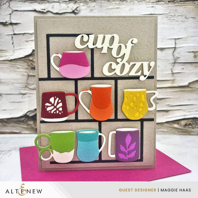 Altenew Warm & Cozy Sentiments die set with intricate die cuts for creating cozy mug-themed craft projects.