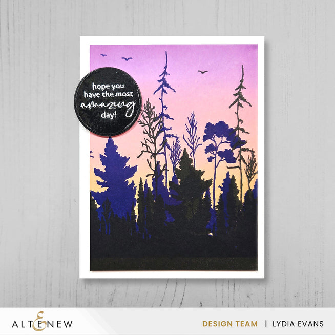 Clear woodland silhouette stamp set by Altenew featuring detailed tree and nature designs for crafting and card making.