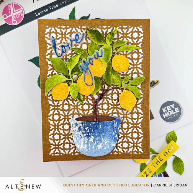 Altenew Creative Cuts Lemon Tree Layering Die Set featuring detailed metal dies for crafting lemon tree designs.