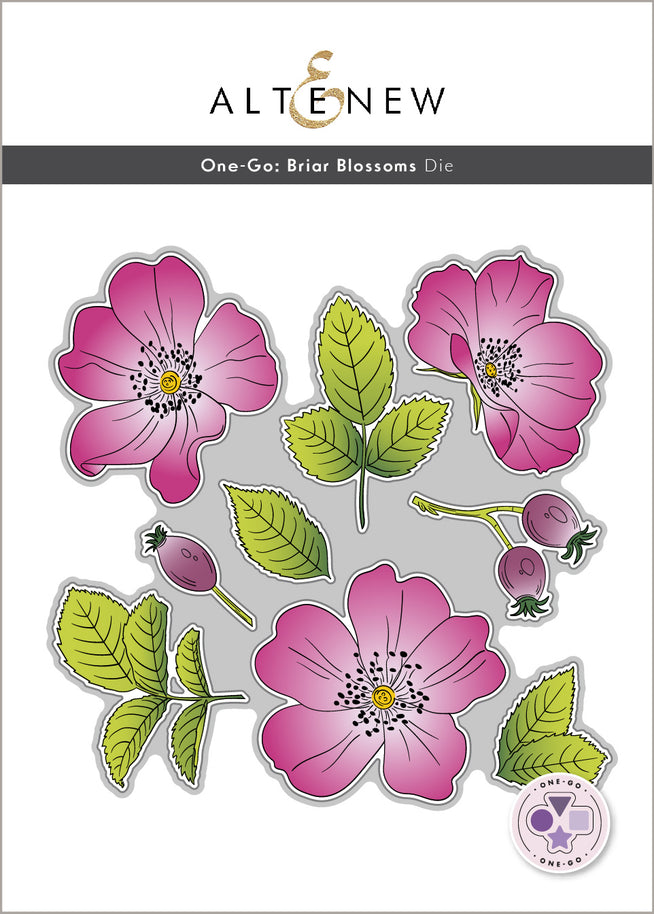 Altenew One-Go Briar Blossoms stamp, die, stencil, and embossing folder set with intricate floral designs for crafting projects.