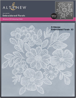 Altenew embroidered florals 3D embossing folder showing intricate floral embossed pattern on paper.