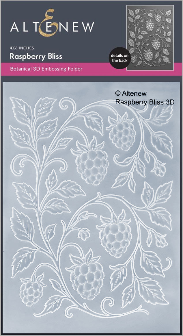 Altenew Raspberry Bliss stencil and embossing folder bundle with intricate raspberry and floral designs for card making and crafts.