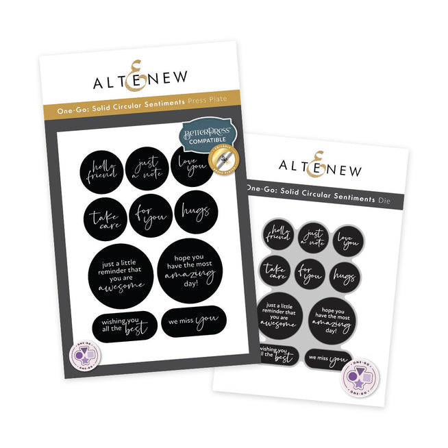 Altenew One-Go Solid Circular Sentiments dies and Betterpress plate bundle for creative card making and scrapbooking projects