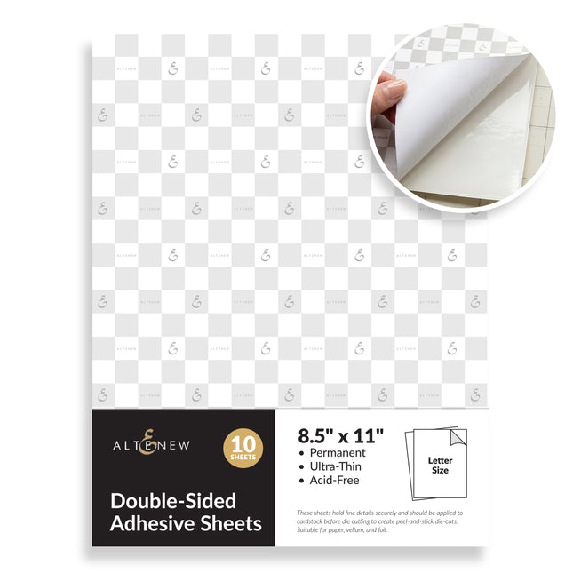 Altenew double-sided adhesive sheets, 8.5" x 11", set of 10 for crafting and scrapbooking projects.
