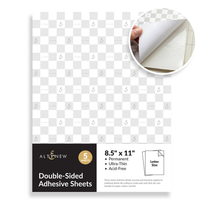Altenew double-sided adhesive sheets, 8.5"x11", set of 5, perfect for paper crafting and scrapbooking projects.
