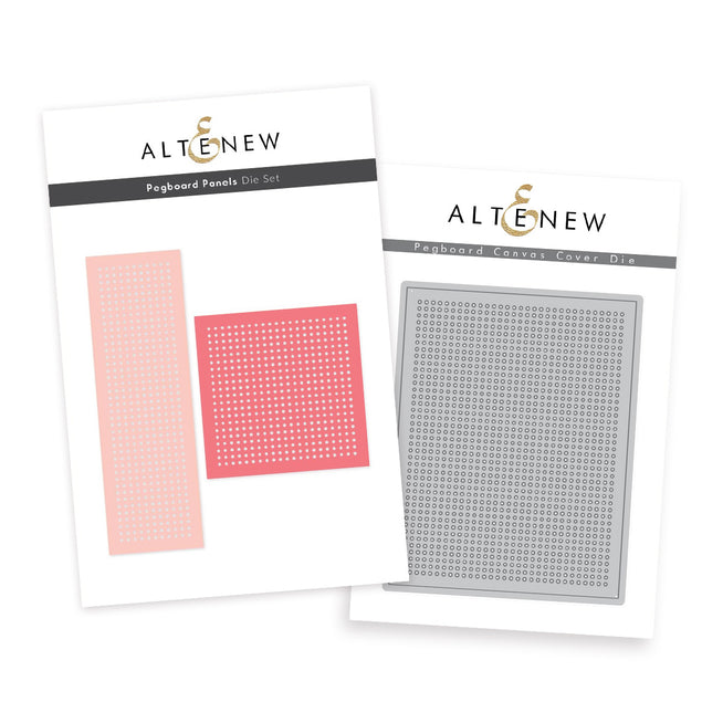 Altenew Perfect Pegboards die bundle for crafting, with metal dies featuring various geometric shapes and patterns.