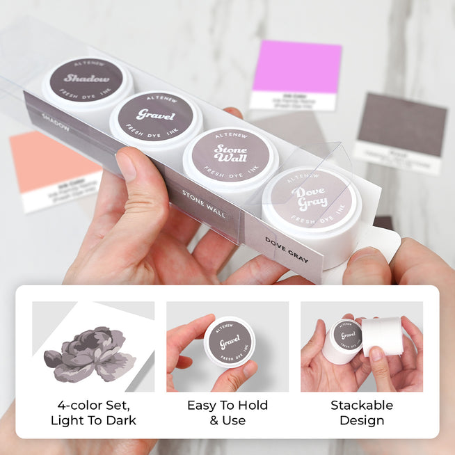 Altenew Soft Earth & Bloom Fresh dye ink mini pods bundle, featuring colorful ink labels for crafting and stamping projects.