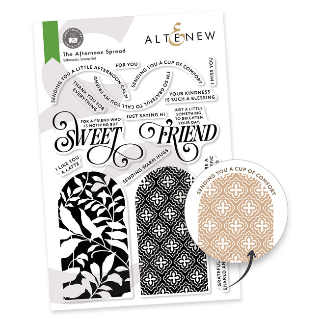 Craft Your Life Project Kit by Altenew featuring The Afternoon Spread stamp set and add-on die bundle on a 6x8 inch sheet.