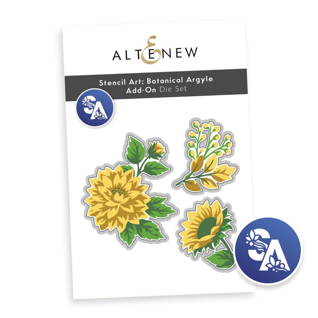 Altenew Stencil Art Botanical Argyle Add-on Die Set with intricately designed metal dies for floral and geometric craft projects