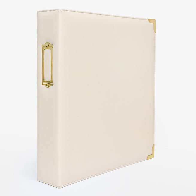 Altenew 9x12 ivory three-ring card album with sturdy cover and rings, ideal for organizing or displaying collectible cards.