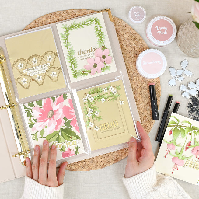 Altenew 9x12 ivory three-ring album with pocket pages, perfect for scrapbooking and memory keeping.