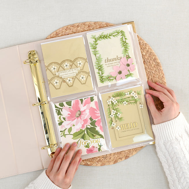 Altenew 9x12 ivory three-ring card album with a smooth cover, ideal for storing and organizing craft or photo cards.